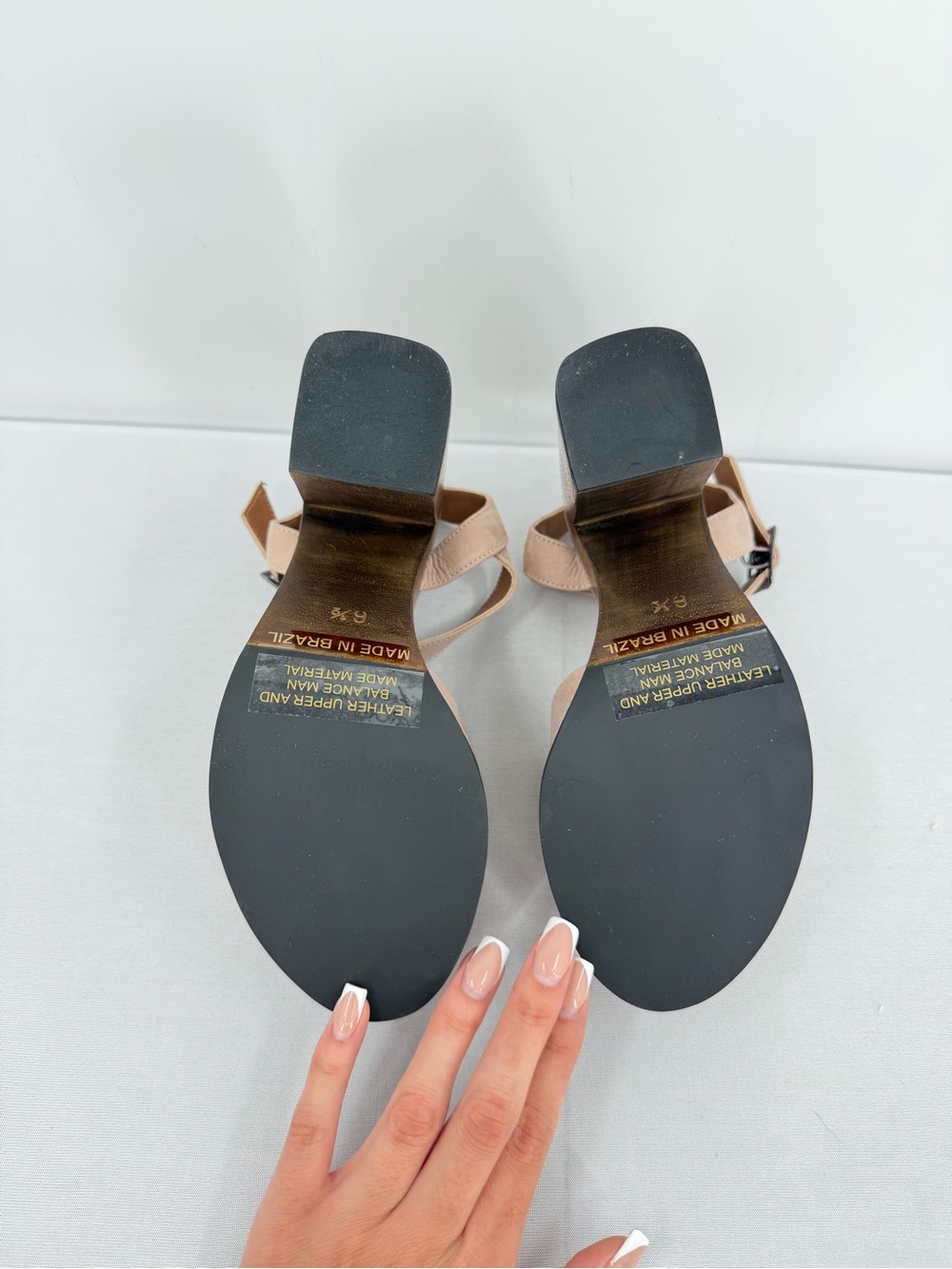 Leather Wood Platform Block Heel Sandals Nude 6.5 resort boho eurosummer coastal - Picture 8 of 16